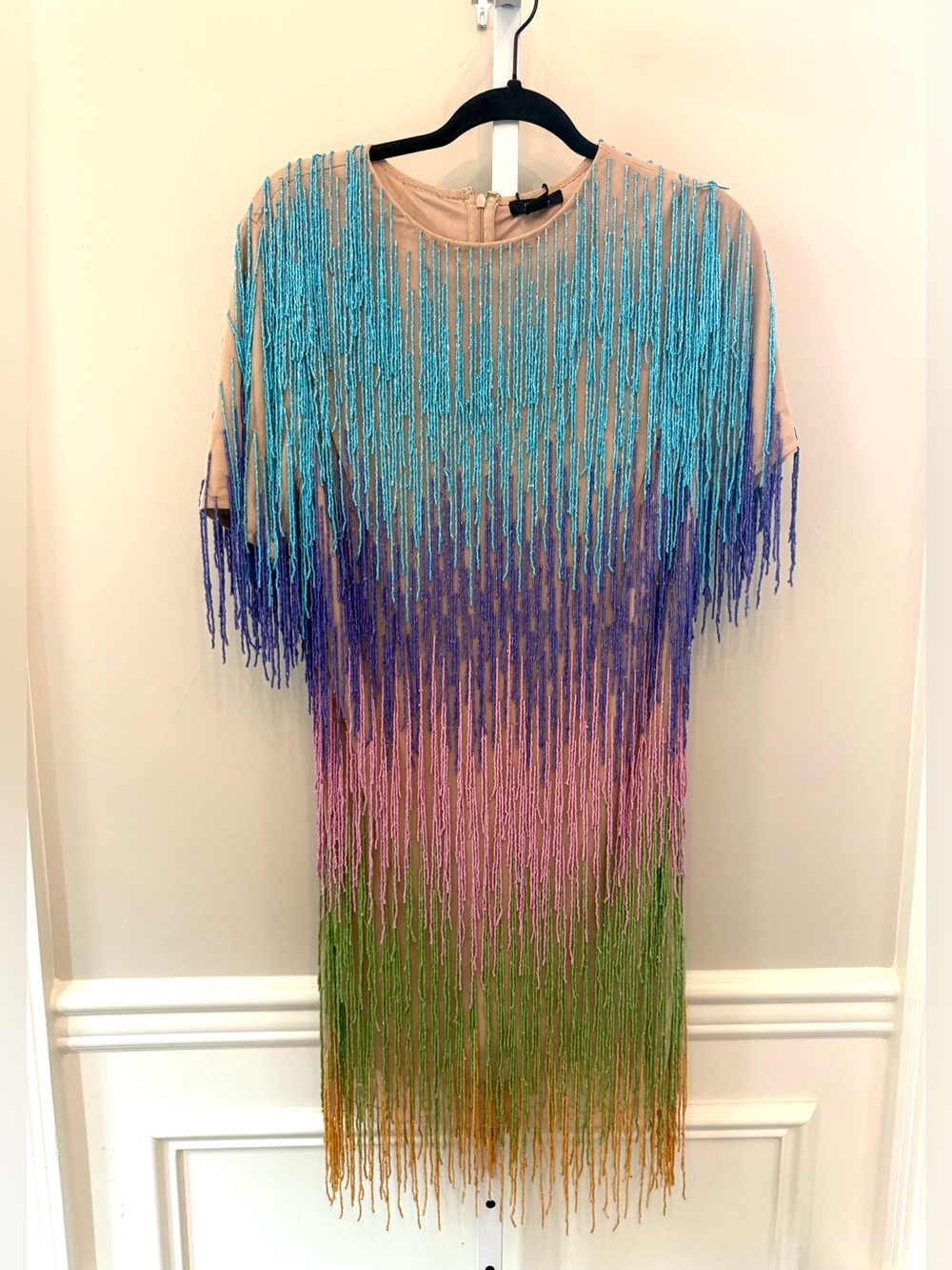 Nasty Gal Rainbow Fringe Tassel Mini Shift Dress Multicolor Size 8 NWT - Picture 2 of 16